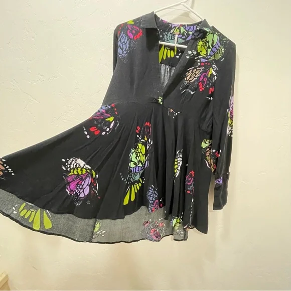 Free People Medium Field of Butterflies Tunic Dress Top High Low Black - Picture 13 of 16